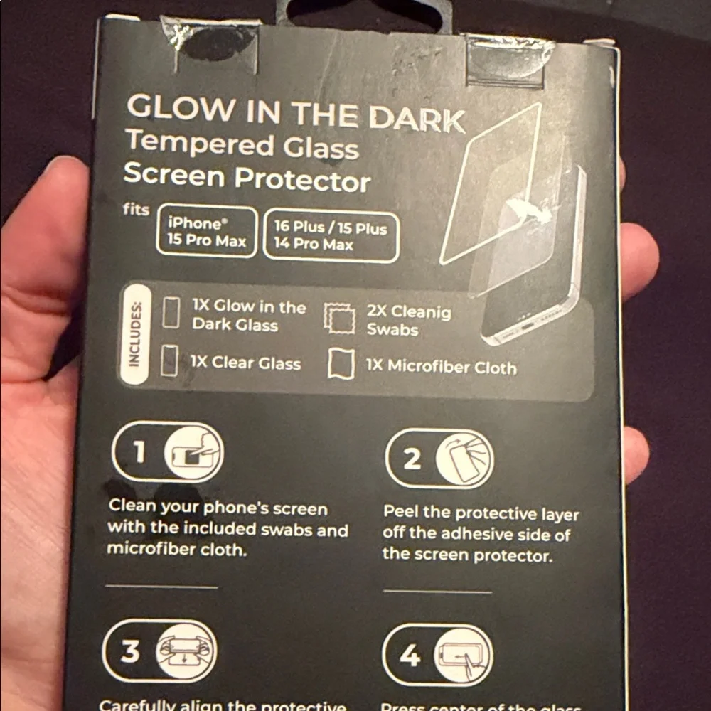 Glow-in-the-Dark Tempered Glass Screen Protector for iPhone 15 Pro Max - Black